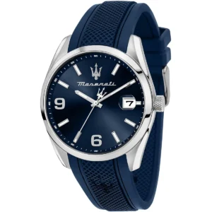 r8851151011 maserati watch men blue dial rubber strap quartz battery analog three hand attrazione