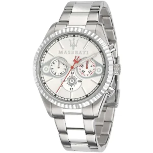 r8853100017 maserati watch men silver dial metal stainless steel strap quartz battery analog 4 hands competizione
