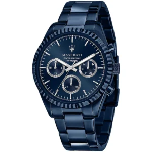 r8853100025 maserati watch men water resistant 100meters blue dial metal stainless steel strap quartz battery analog 4 hands competizione