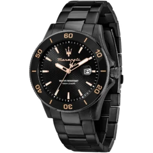 r8853100035 maserati watch men water resistant 100m 330ft black dial metal stainless steel strap quartz battery analog three hand competizione