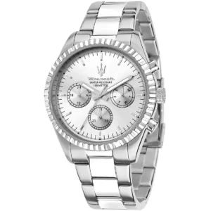 r8853100041 maserati watch men water resistant 100meters silver dial metal stainless steel strap quartz battery analog 4 hands competizione