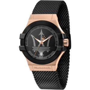 r8853108010 maserati mesh watch men black dial metal stainless steel strap quartz battery analog three hand potenza