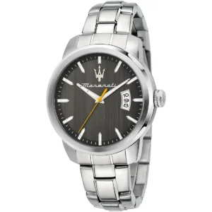 r8853121012 maserati watch men gray dial metal stainless steel silver strap quartz battery analog three hand successo