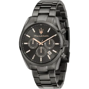 r8853151001 maserati watch men black dial metal stainless steel gray strap quartz battery analog chronograph attrazione