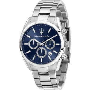 r8853151005 maserati watch men blue dial metal stainless steel silver strap quartz battery analog chronograph attrazione