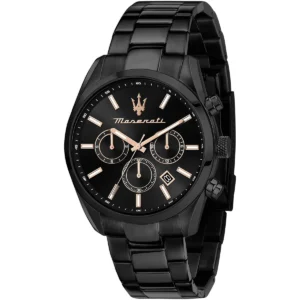 r8853151009 maserati watch men black dial metal stainless steel strap quartz battery analog chronograph attrazione