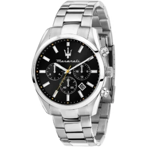 r8853151010 maserati watch men black dial metal stainless steel silver strap quartz battery analog chronograph attrazione