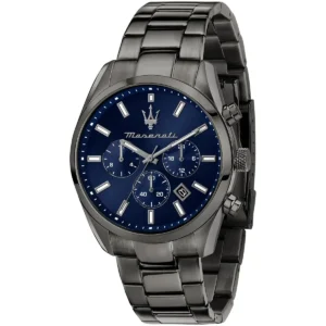 r8853151012 maserati gunmetal stainless steel watch men blue dial metal gray strap quartz battery analog chronograph attrazione