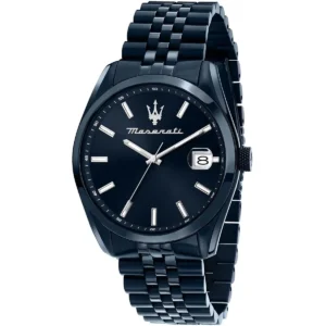 r8853151016 maserati watch men blue dial metal stainless steel strap quartz battery analog three hand attrazione