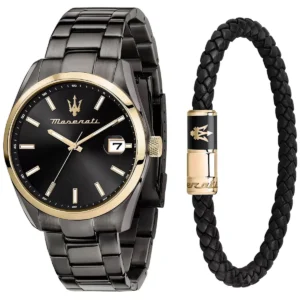 r8853151018 maserati gift set limited edition watch men black dial metal stainless steel gray strap quartz battery analog three hand attrazione