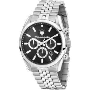 r8853151022 maserati watch men black dial metal stainless steel silver strap quartz battery analog chronograph attrazione