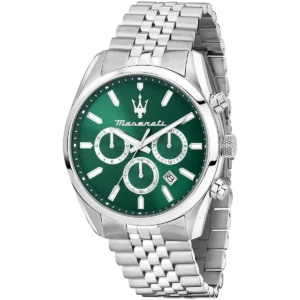 r8853151023 maserati watch men green dial metal stainless steel silver strap quartz battery analog chronograph attrazione