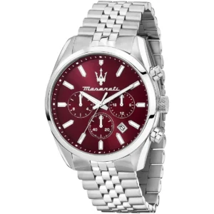 r8853151024 maserati watch men red dial metal stainless steel silver strap quartz battery analog chronograph attrazione