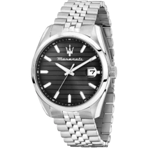r8853151026 maserati watch men black dial metal stainless steel silver strap quartz battery analog three hand attrazione