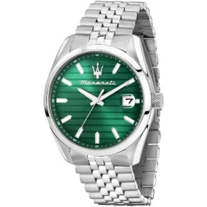 r8853151027 maserati watch men green dial metal stainless steel silver strap quartz battery analog three hand attrazione