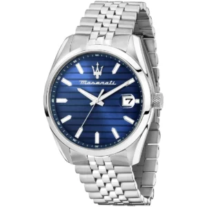 r8853151028 maserati watch men blue dial metal stainless steel silver strap quartz battery analog three hand attrazione
