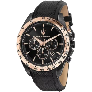 r8871612038 maserati silicone over leather strap watch men 330ft 100m black dial rubber quartz battery analog chronograph traguardo
