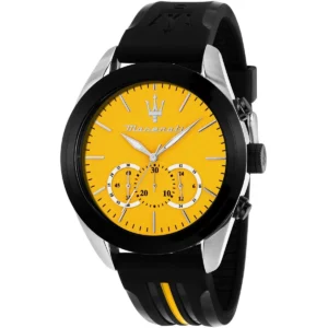 r8871612045 maserati watch men yellow dial rubber black strap quartz battery analog chronograph traguardo