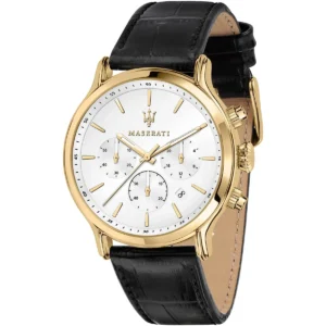 r8871618012 maserati watch men silver dial leather black strap quartz battery analog chronograph epoca