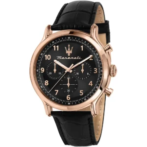 r8871618015 maserati watch men black dial leather strap quartz battery analog chronograph epoca
