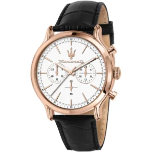 r8871618016 maserati watch men white dial leather black strap quartz battery analog chronograph epoca