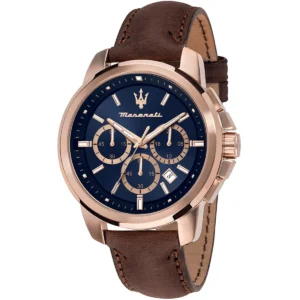 r8871621040 maserati limited edition watch men blue dial leather brown strap quartz battery analog chronograph successo