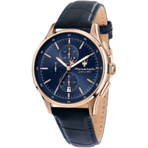 r8871624009 maserati watch men wr100m 330ft blue dial leather strap quartz battery analog chronograph sorpasso