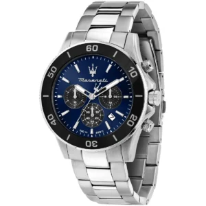 r8873600009 maserati watch men 100m 330ft blue dial metal stainless steel silver strap quartz battery analog chronograph competizione