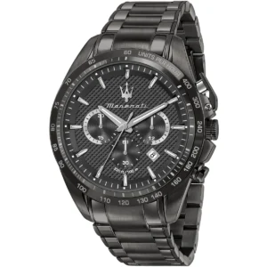 r8873612045 maserati limited edition patterned dial gunmetal stainless steel watch men 330ft 100m black metal gray strap quartz battery analog chronograph traguardo
