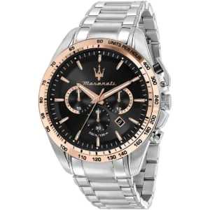 r8873612047 maserati watch men 330ft 100m black dial metal stainless steel silver strap quartz battery analog chronograph traguardo