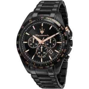 r8873612048 maserati watch men 330ft 100m black dial metal stainless steel strap quartz battery analog chronograph traguardo