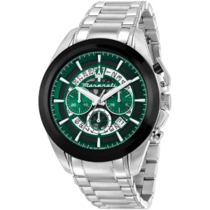 r8873612060 maserati watch men wr 100 meters green dial metal stainless steel silver strap quartz battery analog chronograph traguardo