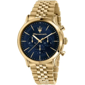 r8873618031 maserati watch men blue dial metal stainless steel gold strap quartz battery analog chronograph epoca