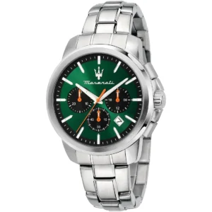r8873621043 maserati watch men green dial metal stainless steel silver strap quartz battery analog chronograph successo