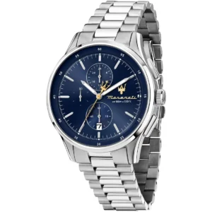 r8873624004 maserati watch men wr100m 330ft blue dial metal stainless steel silver strap quartz battery analog chronograph successo