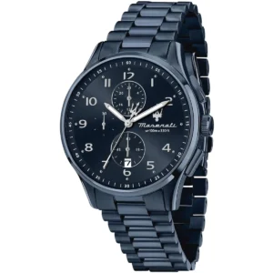 r8873624005 maserati watch men wr100m 330ft blue dial metal stainless steel strap quartz battery analog chronograph successo