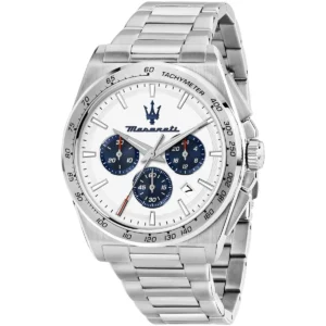 r8873652007 maserati watch men white dial metal stainless steel silver strap quartz battery analog chronograph velocita