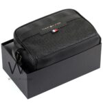 Tommy Hilfiger Black Leather Mens Clutch Bag Gift Box Patterned Logo | Watches Prime