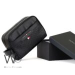 Tommy Hilfiger Black Leather Mens Clutch Bag Gift Box Patterned Logo | Watches Prime