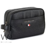 Tommy Hilfiger Black Leather Mens Clutch Bag Gift Box Patterned Logo | Watches Prime