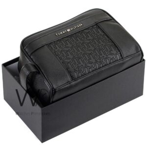 Tommy Hilfiger Black Leather Women’s Tote Bag with Logo Webbing Handles | Watches Prime
