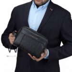 Tommy Hilfiger Leather Mens Clutch Black Bag Gift Box Patterned Logo | Watches Prime