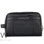 Tommy Hilfiger Leather Mens Clutch Black Bag Gift Box Patterned Logo | Watches Prime