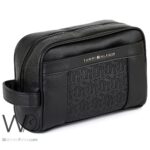 Tommy Hilfiger Leather Mens Clutch Black Bag Gift Box Patterned Logo | Watches Prime