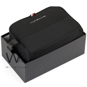 Tommy Hilfiger Leather Mens Clutch Black Bag Gift Box Patterned Logo | Watches Prime