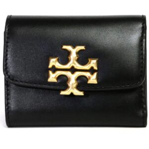 tory burch black leather women mini wallet gold logo