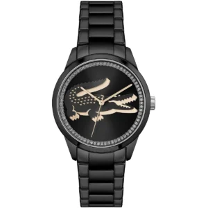 2001192 lacoste watch ladycroc women black dial stainless steel strap