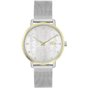 2001286 lacoste watch crocorgin le women silver dial stainless steel strap mesh