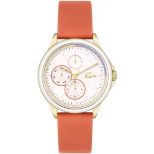 2001338 lacoste watch skyhook women white dial orange leather strap