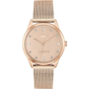 2001344 lacoste watch gemala women rose gold dial stainless steel strap mesh